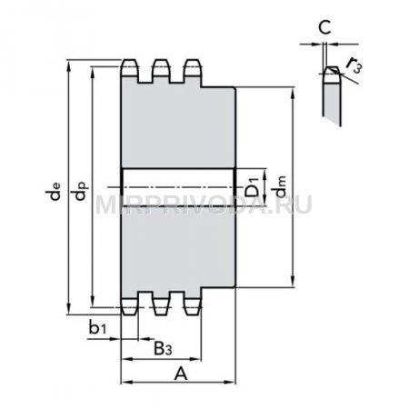 Звездочка 16B-3 со ступицей, под расточку, Z=19