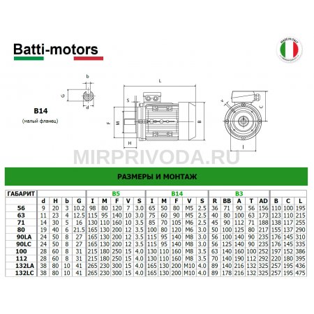 Электродвигатель BM 132MD 4 B14 (11/1500)