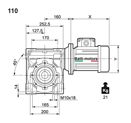 BR 110 20 100/112B5 (28/250) червячный редуктор Batti-Motors