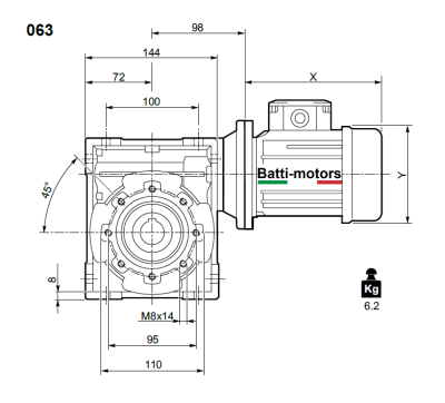 BR 63 20 90B5 (24/200) червячный редуктор Batti-Motors