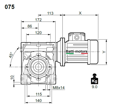 BR 75 10 100B5 (28/250) червячный редуктор Batti-Motors