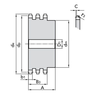 Звездочка 12B-3 со ступицей, под расточку, Z=23
