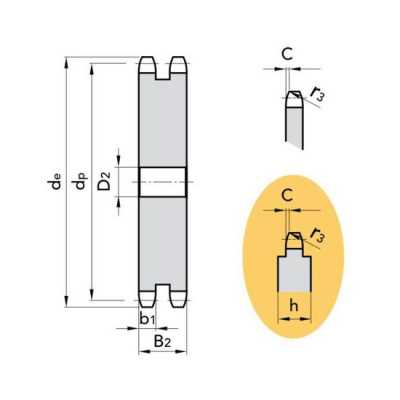 Звездочка ASA 100-2 без ступицы, под расточку, Z=24